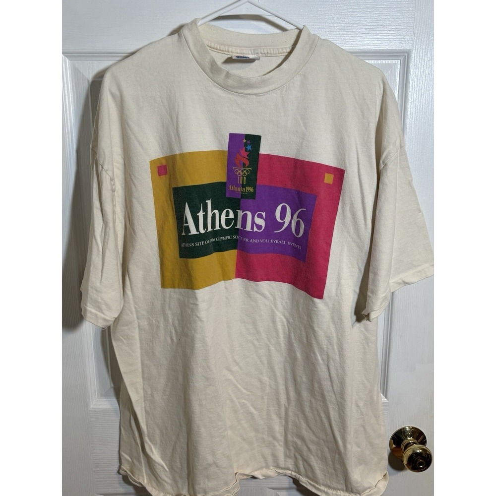 Vintage 1996 Athens Olympics Colorful Tshirt 2XL Hanes Beefy T Single Stitch